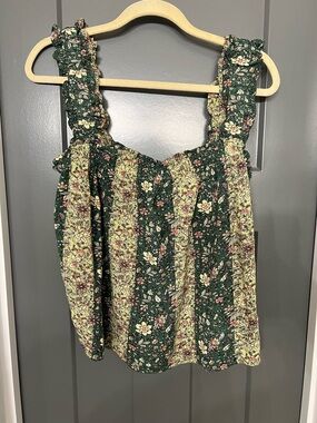 Easel Green Floral Ruffle Strap Tank Top